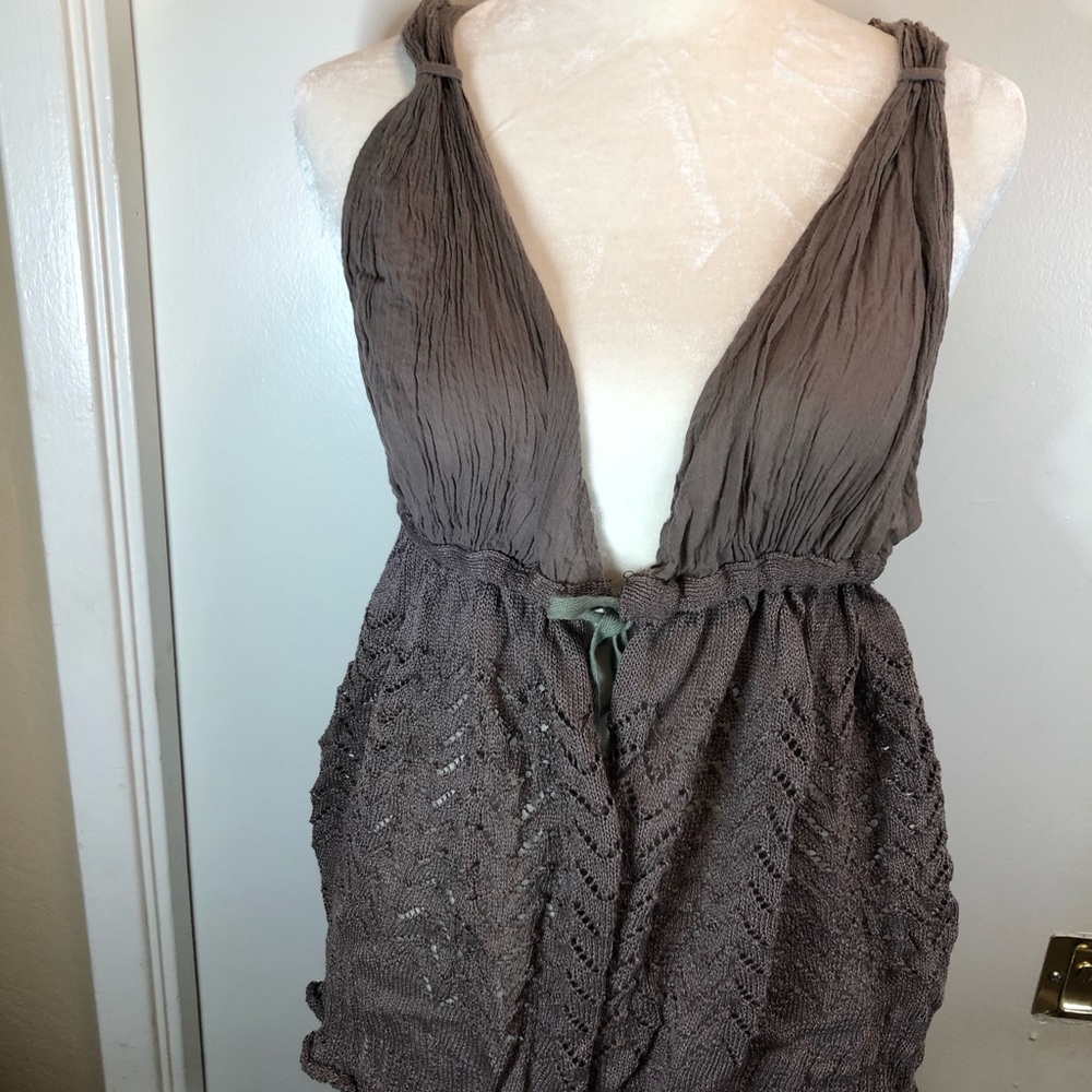 Brown Crochet Tie Vest top Sz L